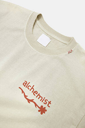 Relax Kalıp Krem Bisiklet Yaka Baskılı T-Shirt_3