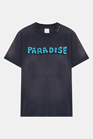 Relax Kalıp Antrasit Bisiklet Yaka Baskılı T-Shirt