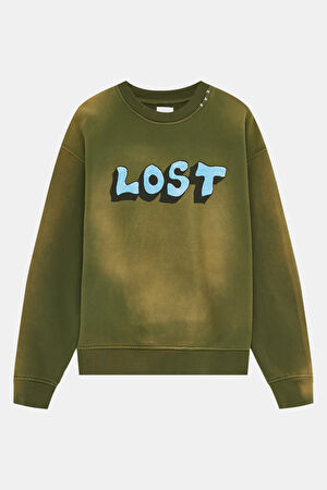 Haki Relax Kalıp Bisiklet Yaka Sweatshirt