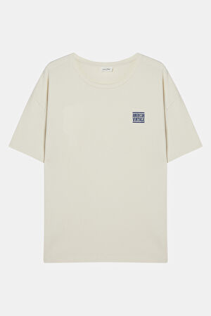 Ekru Bisiklet Yaka T-Shirt