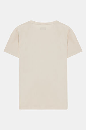 Relax Kalıp Beyaz Bisiklet Yaka Baskılı T-Shirt_4