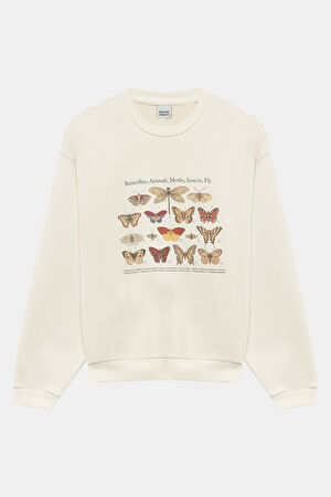 Krem Relax Kalıp O Yaka Sweatshirt