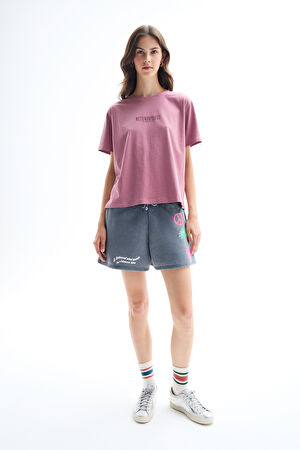 Relax Kalıp Bordo O Yaka Baskılı T-Shirt