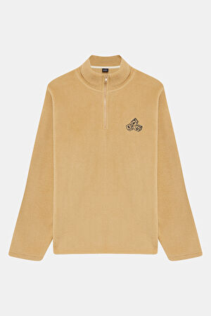 Bej Relax Kalıp Bisiklet Yaka Sweatshirt