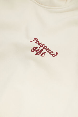 Krem Relax Kalıp Kapüşonlu Sweatshirt_4
