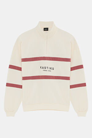 Krem Relax Kalıp Bisiklet Yaka Sweatshirt
