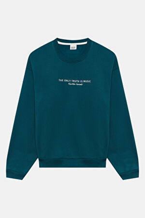 Yeşil Relax Kalıp Bisiklet Yaka Sweatshirt