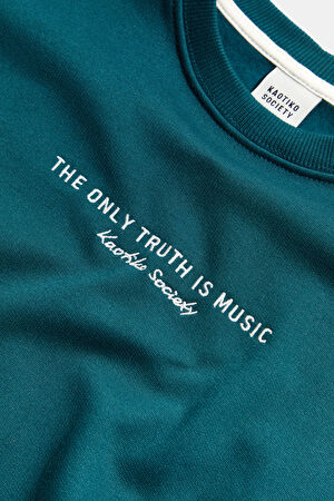 Yeşil Relax Kalıp Bisiklet Yaka Sweatshirt_4