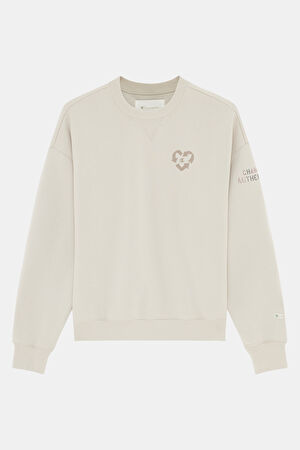 Krem  Relax Kalıp Bisiklet Yaka Sweatshirt