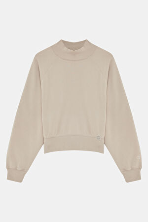 Bej Relax Kalıp Dik Yaka Sweatshirt