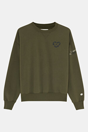 Haki Relax Kalıp Bisiklet Yaka Sweatshirt