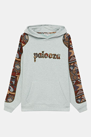 Gri Melanj Kapuşonlu Sweatshirt