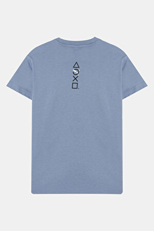Relax Kalıp Mavi O Yaka Baskılı T-Shirt_2