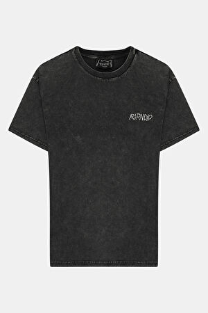 Relax Kalıp Siyah Bisiklet Yaka Baskılı T-Shirt