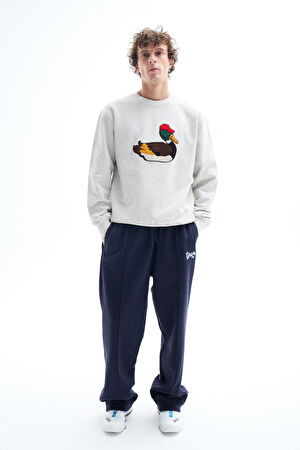 Gri Melanj Bisiklet Yaka Sweatshirt