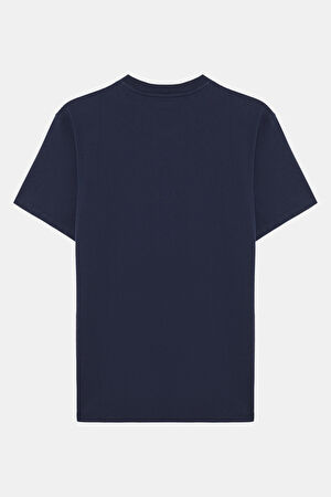 Lacivert Bisiklet Yaka Baskılı T-Shirt_2