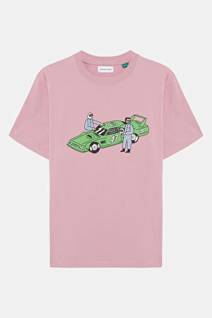 Pembe Bisiklet Yaka Baskılı T-Shirt
