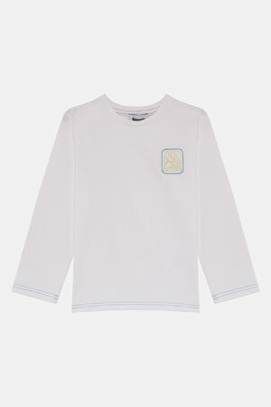 Beyaz Bisiklet Yaka T-Shirt