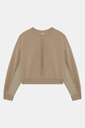 Ekru Bisiklet Yaka Sweatshirt