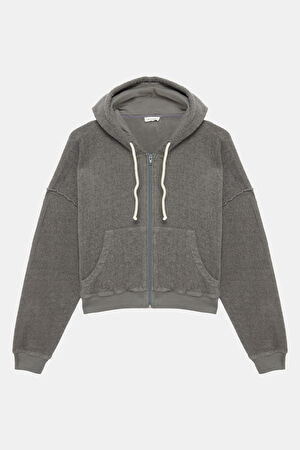 Gri Relax Kalıp Kapüşonlu Sweatshirt