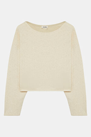 Ekru Relax Kalıp Bisiklet Yaka Sweatshirt