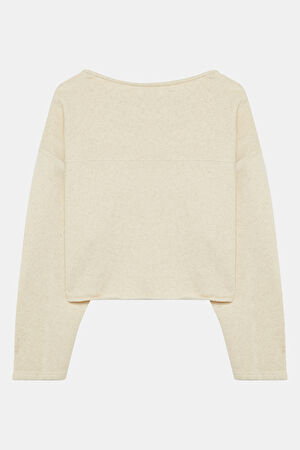 Ekru Relax Kalıp Bisiklet Yaka Sweatshirt_2