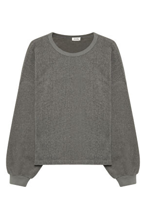 Gri Relax Kalıp Bisiklet Yaka Sweatshirt