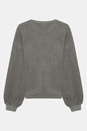 Gri Relax Kalıp Bisiklet Yaka Sweatshirt_2