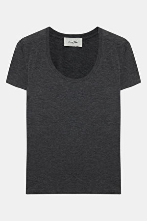 Koyu Gri Kayık Yaka T-Shirt