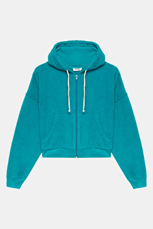 Turkuaz Relax Kalıp Kapüşonlu Sweatshirt