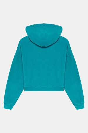 Turkuaz Relax Kalıp Kapüşonlu Sweatshirt_2
