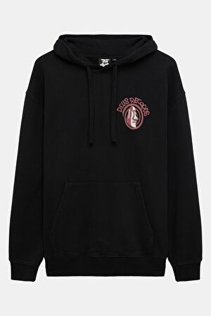 Siyah Relax Kalıp Kapüşonlu Sweatshirt