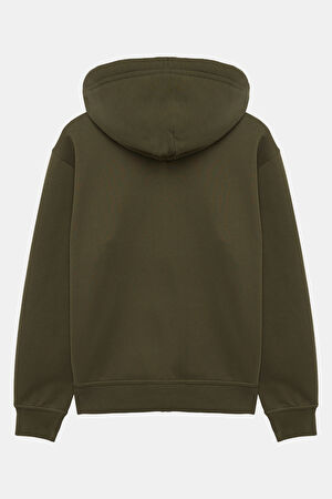 Haki Relax Kalıp Kapüşonlu Sweatshirt_2