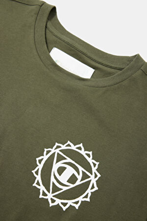 Oversize Haki Bisiklet Yaka Baskılı T-Shirt_3