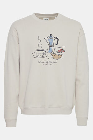 Bej Relax Kalıp Bisiklet Yaka Sweatshirt