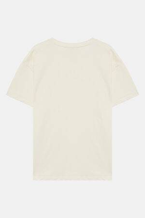 Relax Kalıp Beyaz Bisiklet Yaka Baskılı T-Shirt_2