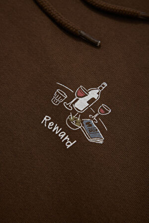 Kahve Relax Kalıp Kapüşonlu Sweatshirt_4