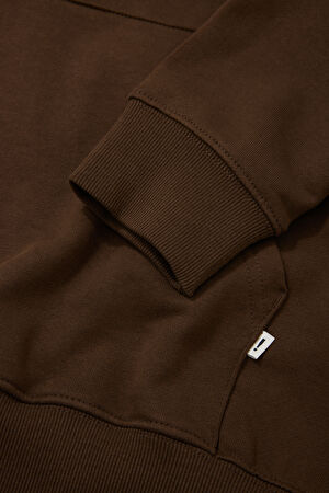 Kahve Relax Kalıp Kapüşonlu Sweatshirt_5