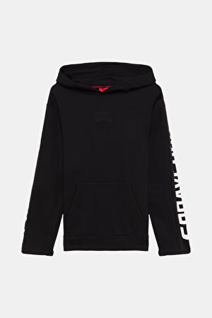 Siyah Relax Kalıp Kapüşonlu Sweatshirt