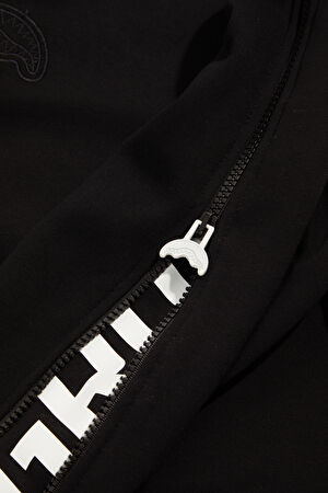 Siyah Relax Kalıp Kapüşonlu Sweatshirt_4