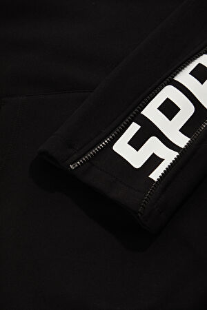 Siyah Relax Kalıp Kapüşonlu Sweatshirt_5