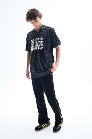 Oversize Antrasit V Yaka Desenli T-Shirt