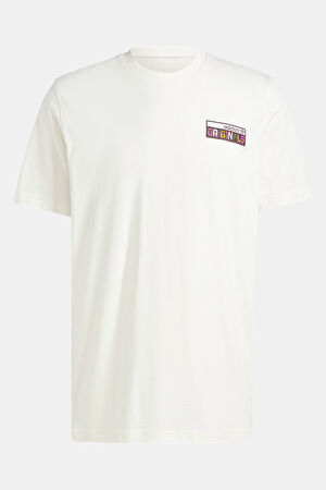Relax Kalıp Krem Bisiklet Yaka Baskılı T-Shirt