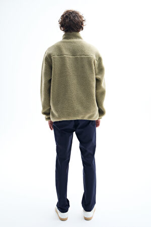 Relax Kalıp Haki Dik Yaka Sweatshirt_2