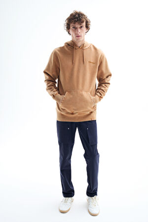 Turuncu Relax Kalıp Kapüşonlu Sweatshirt