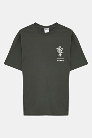 Antrasit Bisiklet Yaka Baskılı T-Shirt