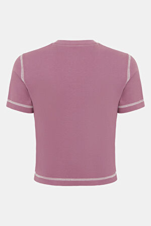Pembe O Yaka Baskılı T-Shirt_2