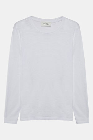 Beyaz Bisiklet Yaka T-Shirt