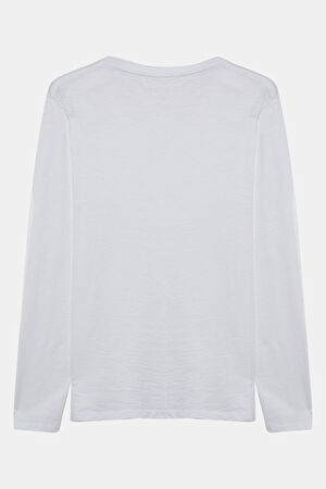 Beyaz Bisiklet Yaka T-Shirt_2