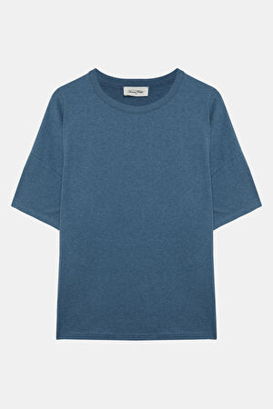Oversize Mavi Bisiklet Yaka T-Shirt